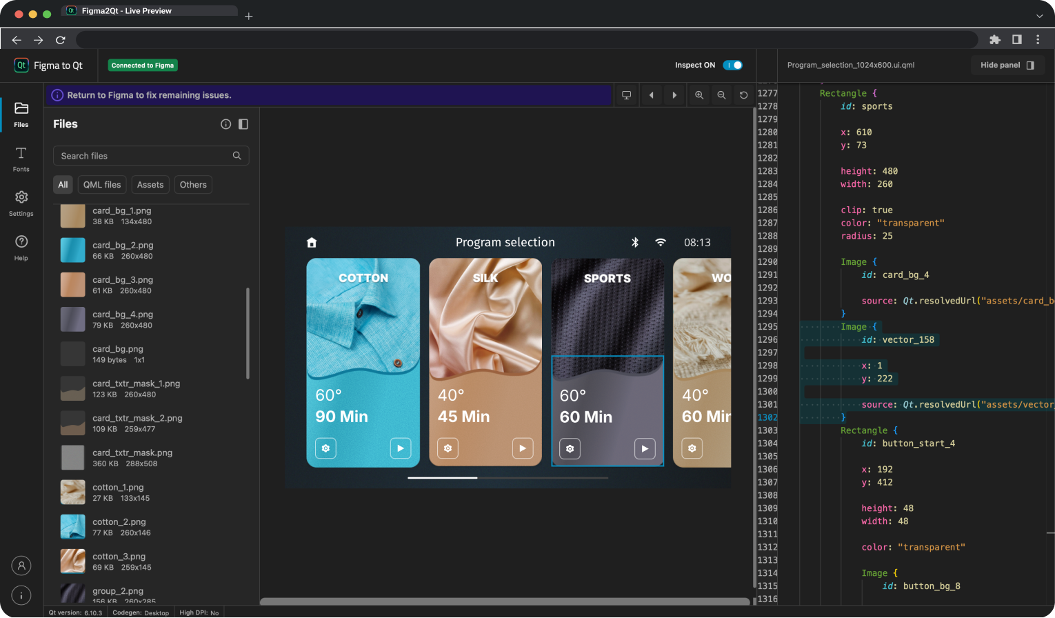 The Live Preview in Figma to Qt, showing your GUI design in action before it leaves Figma.